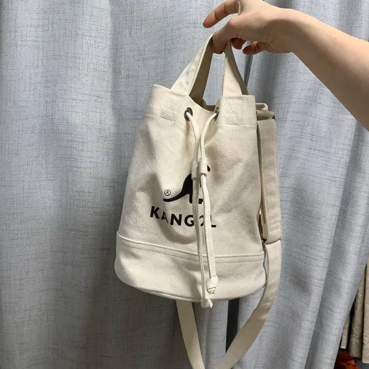 [BUNJANG] Kangol Canvas Bucket Bag Ivory / 캉골 캔버스 복조리백 아이보리