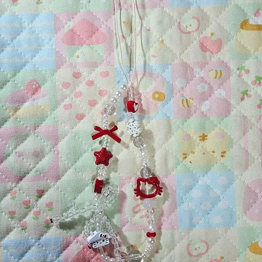 [BUNJANG] Kitty Bead Keyring Phone Strap / 새상품 ) 키티 비즈 키링 핸드폰 스트랩