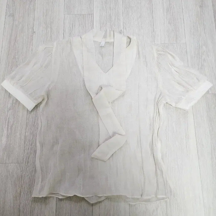 [BUNJANG] See-through Puff Sleeve Ribbon Blouse / 시스루 퍼프 리본 블라우스
