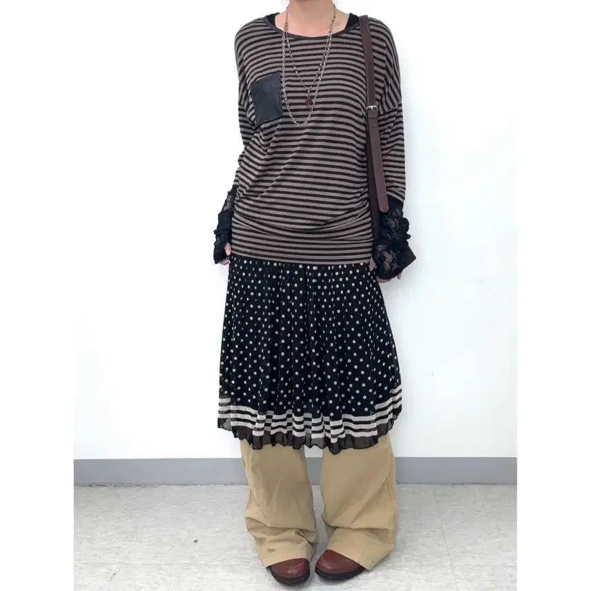 [BUNJANG] Anap Mimpi Stripe Brown T-Shirt / 일본빈티지 데드스탁 모리걸 모리룩 스트라이프 브라운 반팔 티셔츠