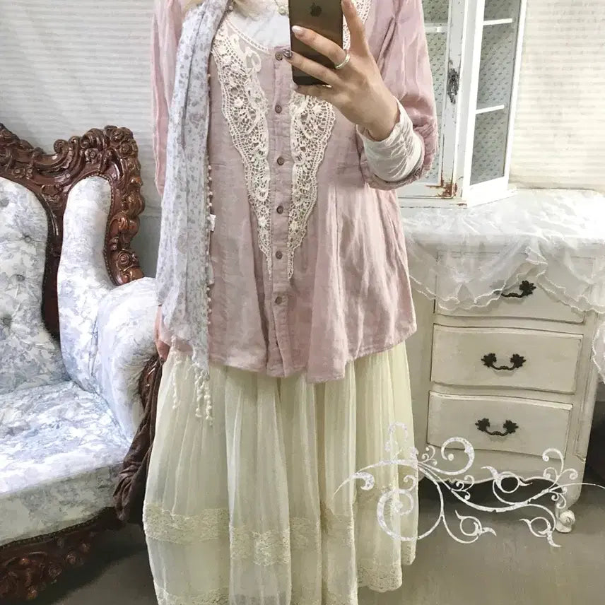 [BUNJANG] Vintage Mori Lace Blouse / 일본빈티지 핑크 모리 레이스 블라우스