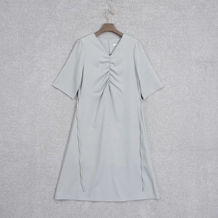 [BUNJANG] Perbit Shirred A-Line Belted Dress / Perbit 여성 셔링 A라인 5부 벨트 원피스 free