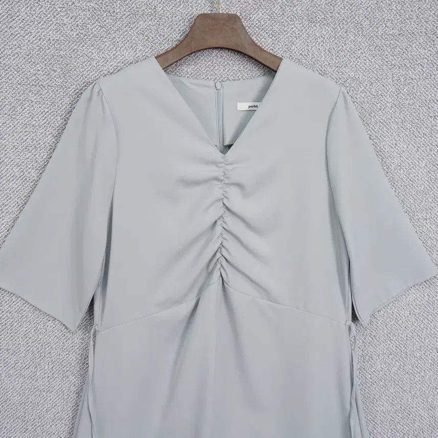 [BUNJANG] Perbit Shirred A-Line Belted Dress / Perbit 여성 셔링 A라인 5부 벨트 원피스 free