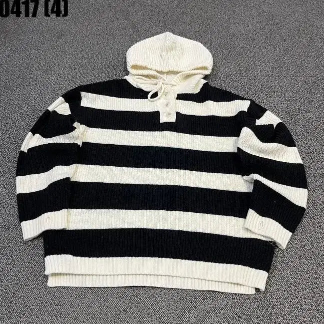 [BUNJANG] Striped Hooded Knit T-shirt / 스트라이프 후드 니트 티셔츠 0417(4)