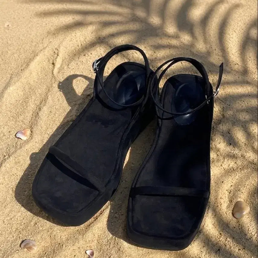 [BUNJANG] Suede Platform Strap Sandals / 스웨이드통굽스트랩샌들