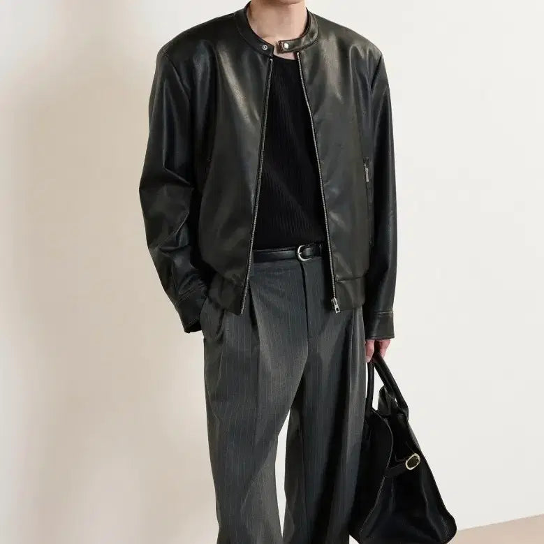 [BUNJANG] TNGT Black Leather Jacket / 티엔지티(TNGT) 블랙 레더 가죽 자켓