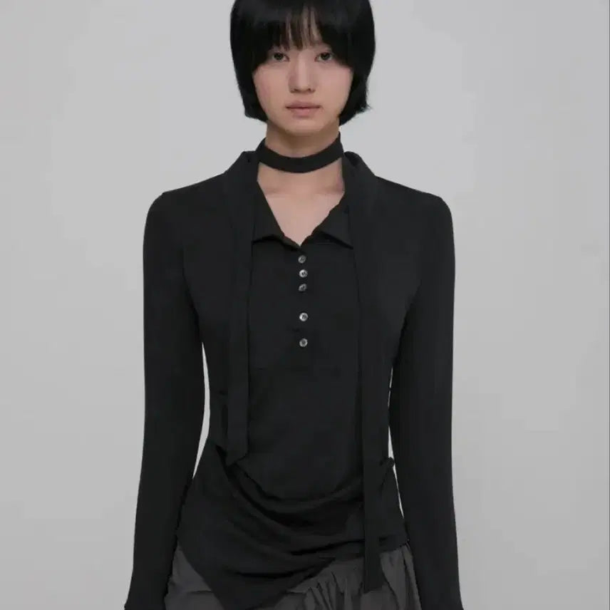 [SOLD OUT] 플레어업 드레이프 셔츠 롱슬리브 블랙 (택달린 새상품)