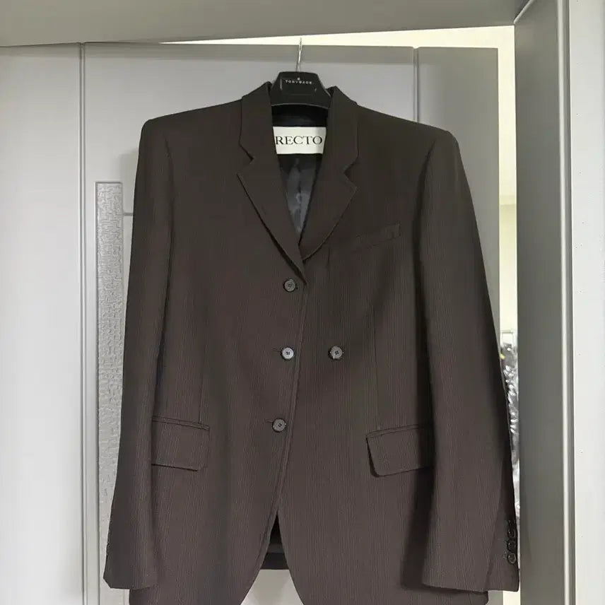 [BUNJANG] RECTO Virgin Wool Vintage Stripe Blazer Brown (S) / 렉토 버진울 빈티지 스트라이프 블레이저 브라운 s