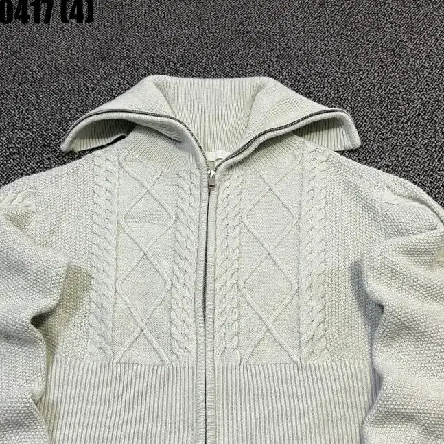 [BUNJANG] F Flack Ivory Cable Knit Crop Cardigan / F 플랙 아이보리 꽈배기 니트 집업 크롭 가디건 0417(4)