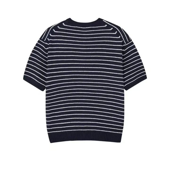 [BUNJANG] LOGAN Striped V-Neck Knit Shirt / LOGAN 에이더 단가라 브이넥 반팔니트