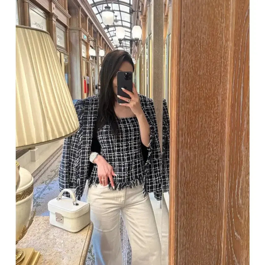[BUNJANG] The Row Fringe Tweed Classic Top - Navy / 더로랑 프린지 트위드클래식 탑 m 네이비