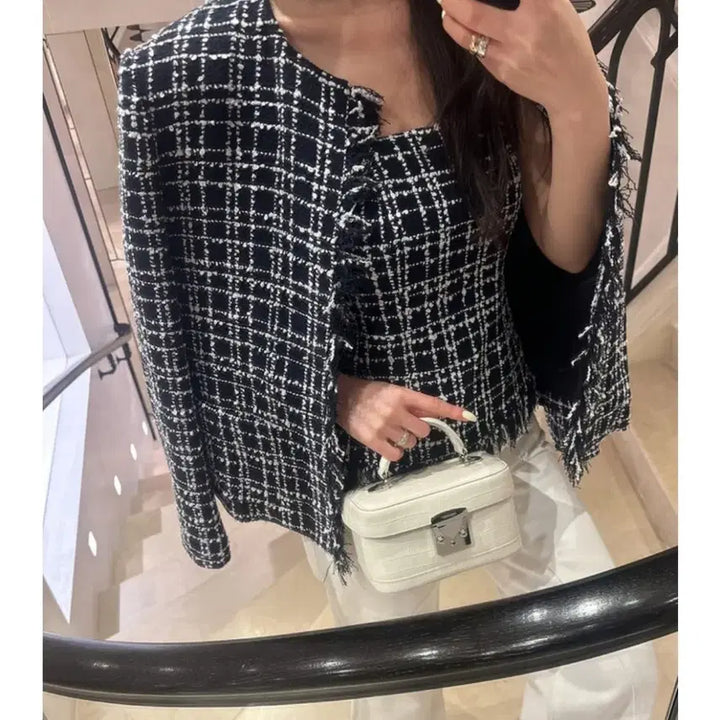 [BUNJANG] The Row Fringe Tweed Classic Top - Navy / 더로랑 프린지 트위드클래식 탑 m 네이비