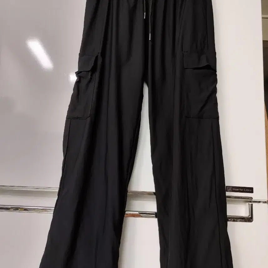 [BUNJANG] Black String Wide Cargo Pants / 블랙 스트링 와이드 카고 바지