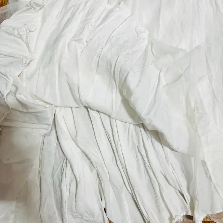 [BUNJANG] Lace Pleated Chiffon Long Skirt / 레이스 주름 샤스커트