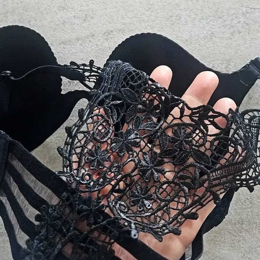 [BUNJANG] Black Lace Bra Set / 레이스 백 블랙 브라 (일괄)