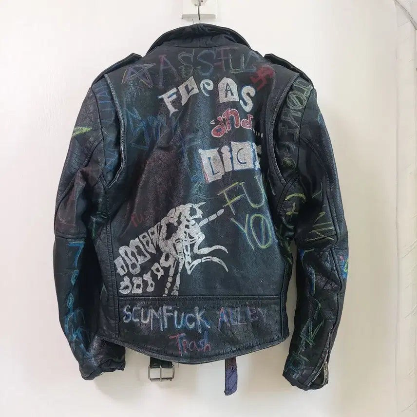 [BUNJANG] American Vintage Punk Leather Biker Jacket / 아메리칸 빈티지 펑크 레더자켓