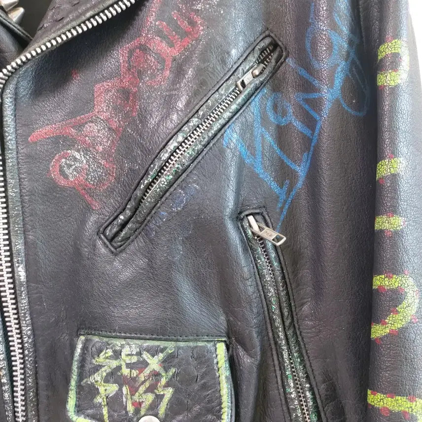 [BUNJANG] American Vintage Punk Leather Biker Jacket / 아메리칸 빈티지 펑크 레더자켓