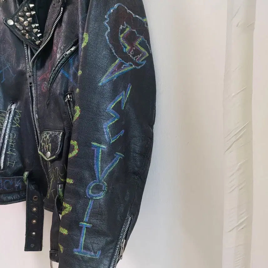 [BUNJANG] American Vintage Punk Leather Biker Jacket / 아메리칸 빈티지 펑크 레더자켓