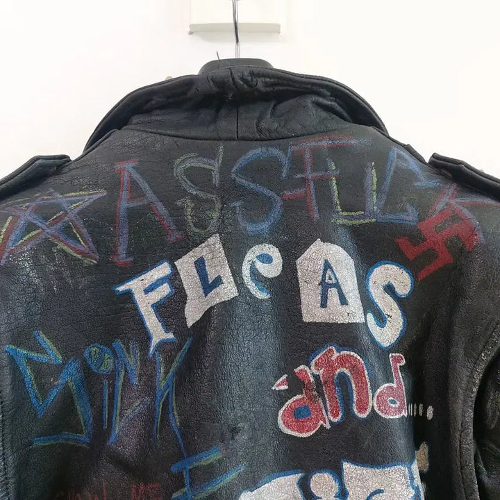 [BUNJANG] American Vintage Punk Leather Biker Jacket / 아메리칸 빈티지 펑크 레더자켓