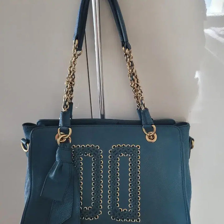 [BUNJANG] Daks Teal Shoulder Bag with Chain Handle / 청록색닥스  숄더백 체인 핸들 태슬 장식