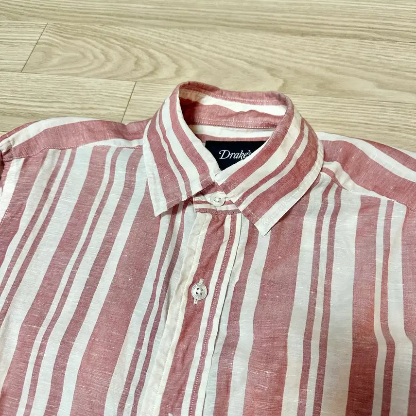 [SOLD OUT] 드레익스 리넨/코튼 셔츠 레드 스트라이프 S