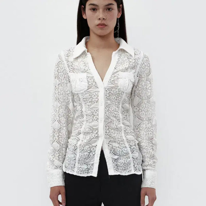 [BUNJANG] Cerric 세릭 RUFFLE LACE SHIRT 레이스셔츠 openyy / Cerric 세릭 RUFFLE LACE SHIRT 레이스셔츠 openyy