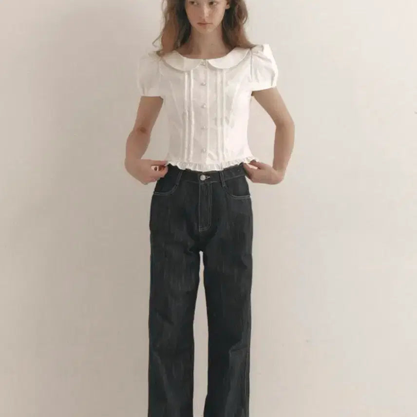 [BUNJANG] Flohm Hani Short Sleeve Blouse White XS / 플로움 하니 반팔 블라우스 화이트 XS(44-55)사이즈 판매합니다.