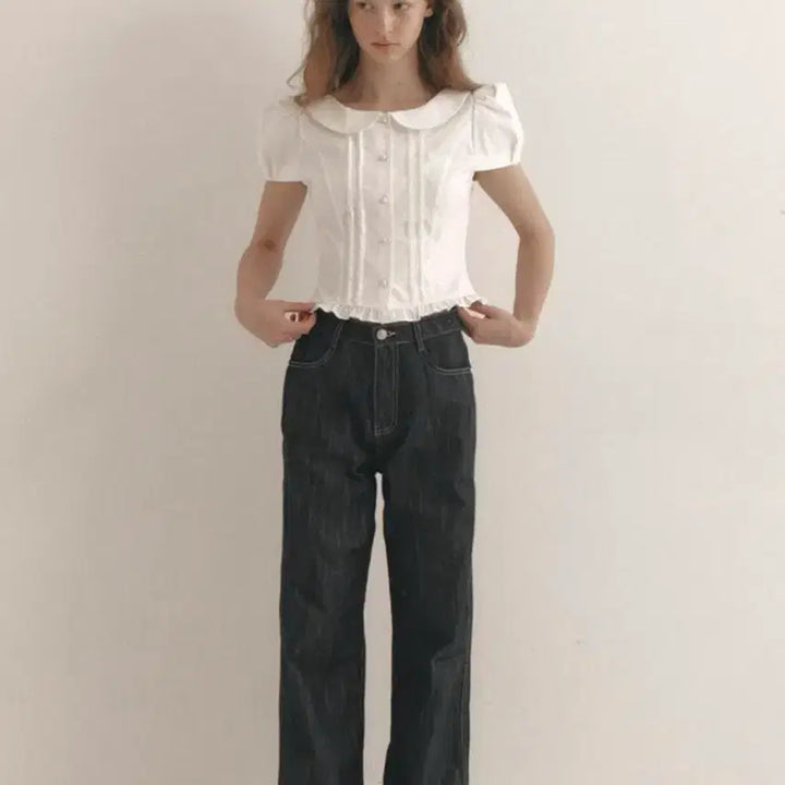 [BUNJANG] Flohm Hani Short Sleeve Blouse White XS / 플로움 하니 반팔 블라우스 화이트 XS(44-55)사이즈 판매합니다.