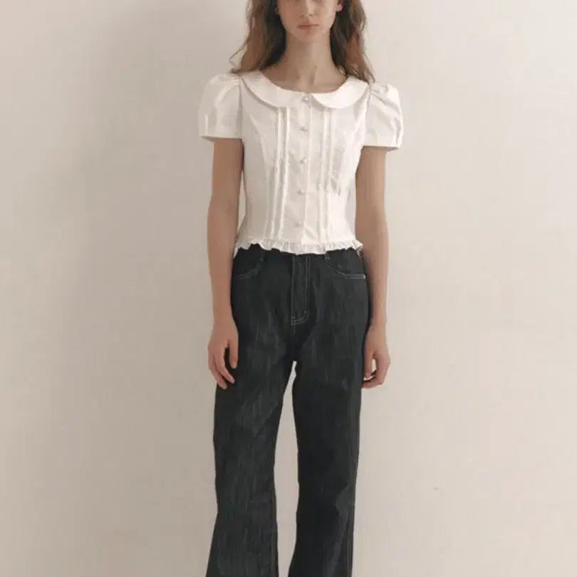 [BUNJANG] Flohm Hani Short Sleeve Blouse White XS / 플로움 하니 반팔 블라우스 화이트 XS(44-55)사이즈 판매합니다.