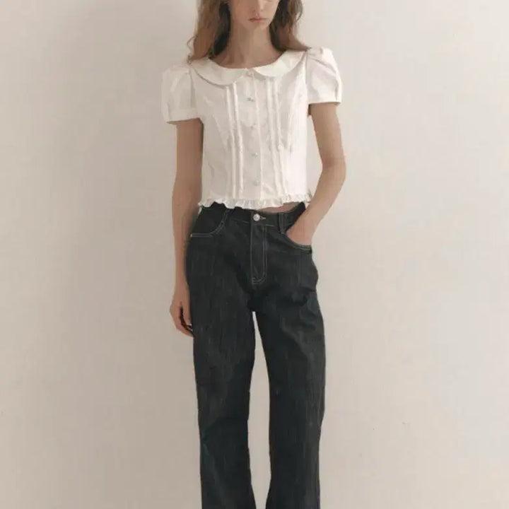 [BUNJANG] Flohm Hani Short Sleeve Blouse White XS / 플로움 하니 반팔 블라우스 화이트 XS(44-55)사이즈 판매합니다.