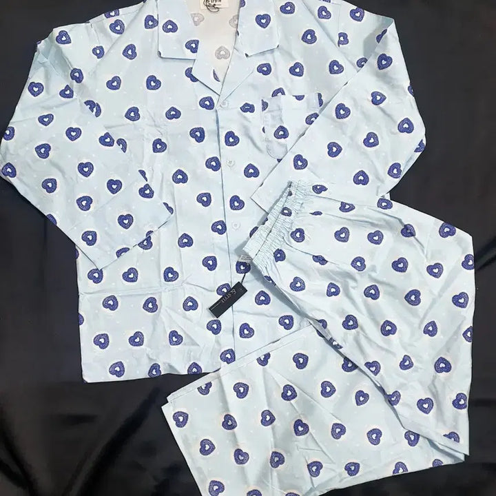 [BUNJANG] Long Sleeve Pajamas - Light Blue Heart Pattern - Size 105 / 긴팔 잠옷105