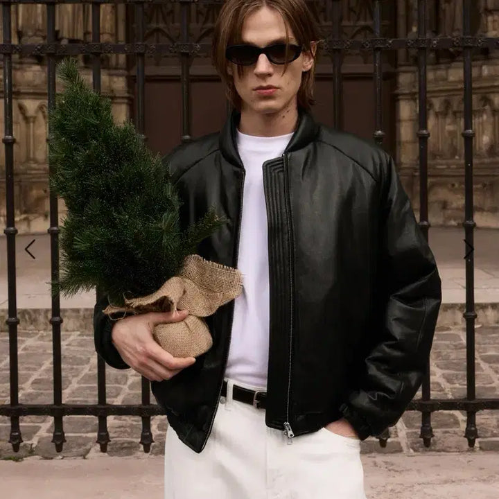 [BUNJANG] Stu Padded Lambskin Bomber Leather Jacket / 급처 stu 25fw 패디드 렘스킨 봄버 가죽자켓