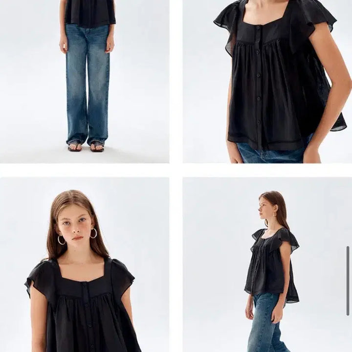 [BUNJANG] Frontrow Square Neck Shirred Blouse / 프론트로우 스퀘어넥 셔링 블라우스 블랙