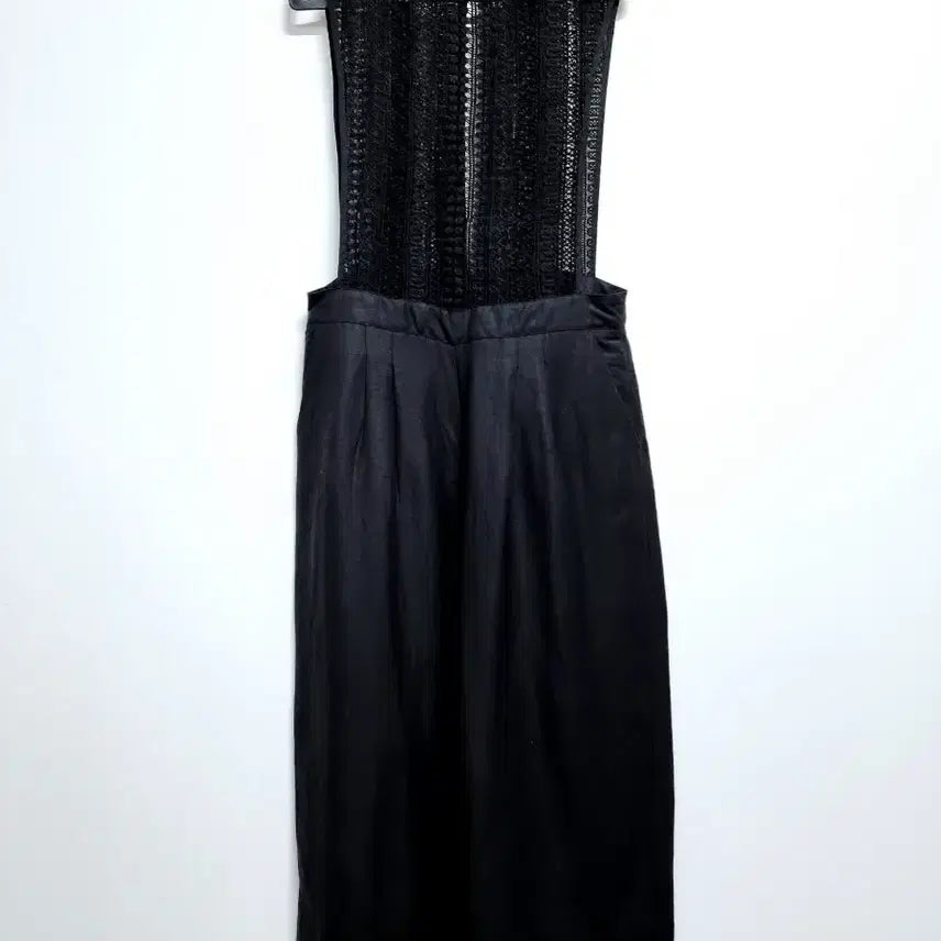 [BUNJANG] Black Lace Wide Jumpsuit (Ramie) / 블랙 레이스 마 와이드 점프수트