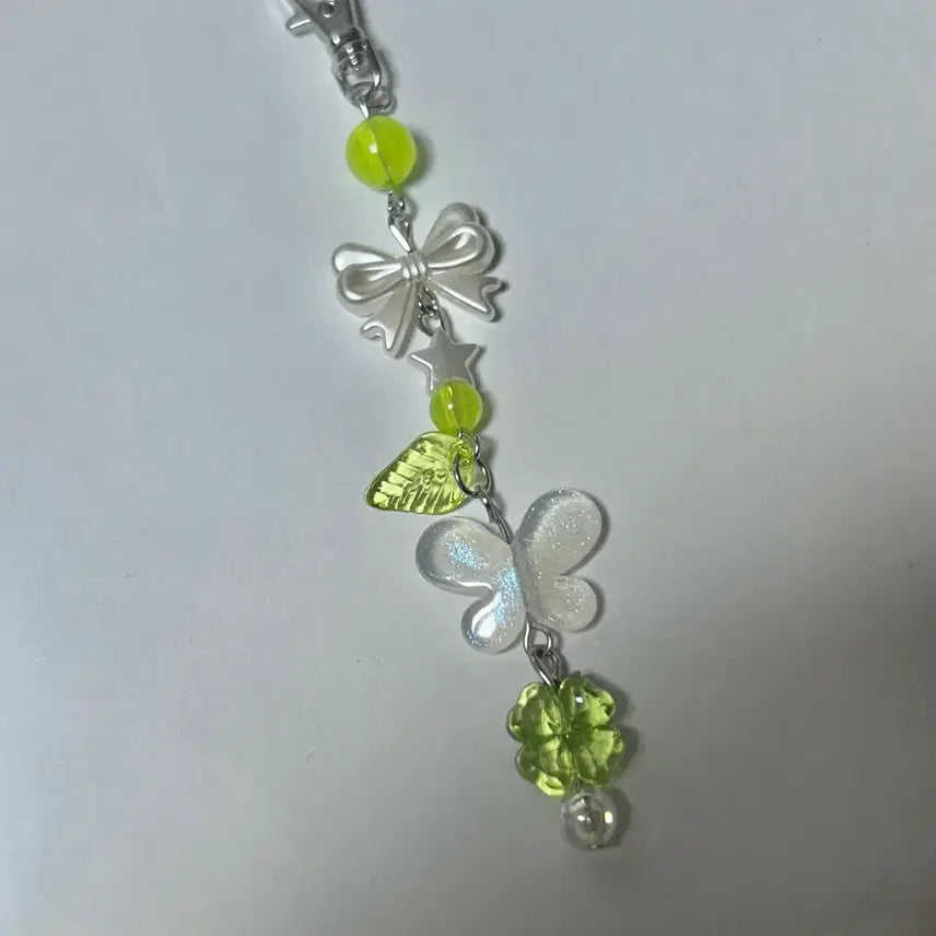 [BUNJANG] Handmade Butterfly Ribbon Bead Keychain / 행운 나비 리본 비즈키링