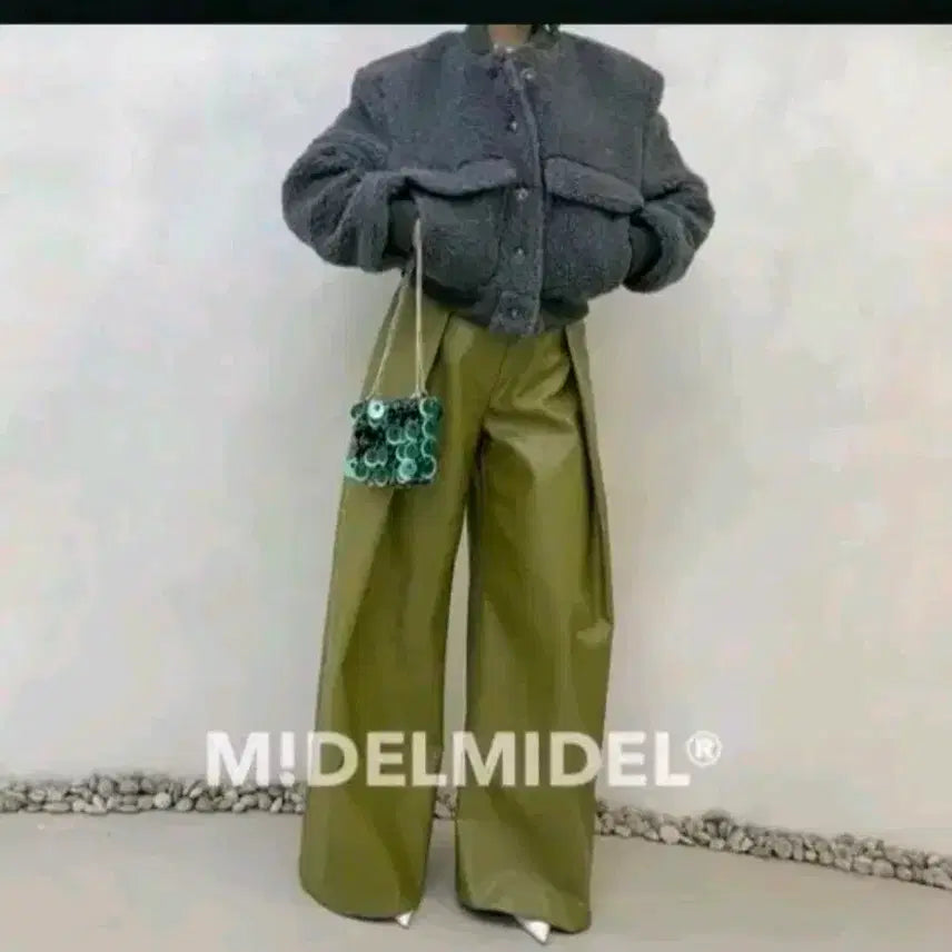 [BUNJANG] Vintage Olive Leather Wide Pants / 빈티지 올리브 레더 바지
