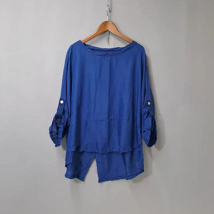 [SOLD OUT] DEMOO 블루 린넨 8부소매 블라우스