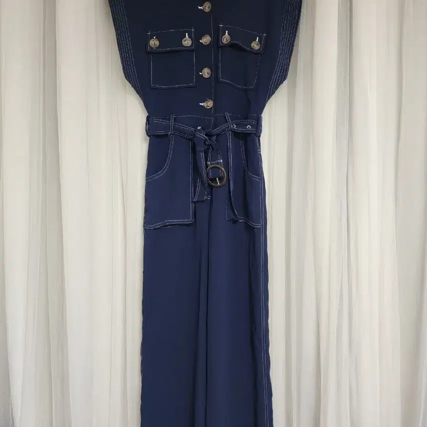 [BUNJANG] Navy Short Sleeve Jumpsuit / 네이비 점프수트