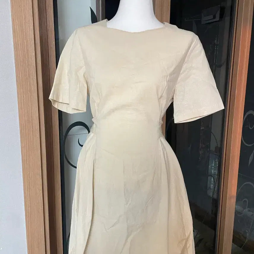 [BUNJANG] Beige Linen Midi Dress / 베이지색 반팔 린넨원피스