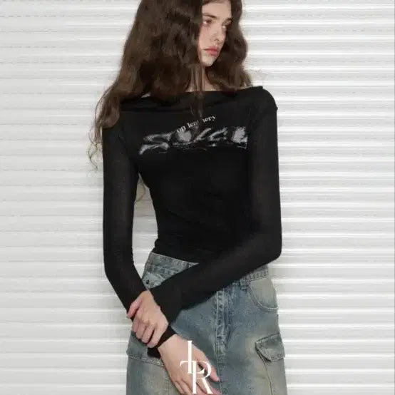[BUNJANG] Leathery Black Long Sleeve T-shirt / 레더리 블랙 긴팔 티셔츠