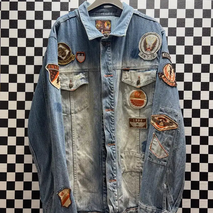 [BUNJANG] ENVYCE Old School Denim Patch Washing Jacket / ENVYCE 올드스쿨 데님 패치 워싱 자켓