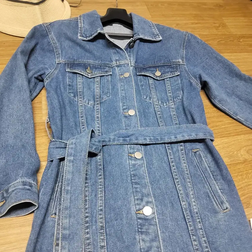 [BUNJANG] Belted Denim Trench Dress / 벨티드 데님 트렌치코트 겸 청 원피스 여자 90 55
