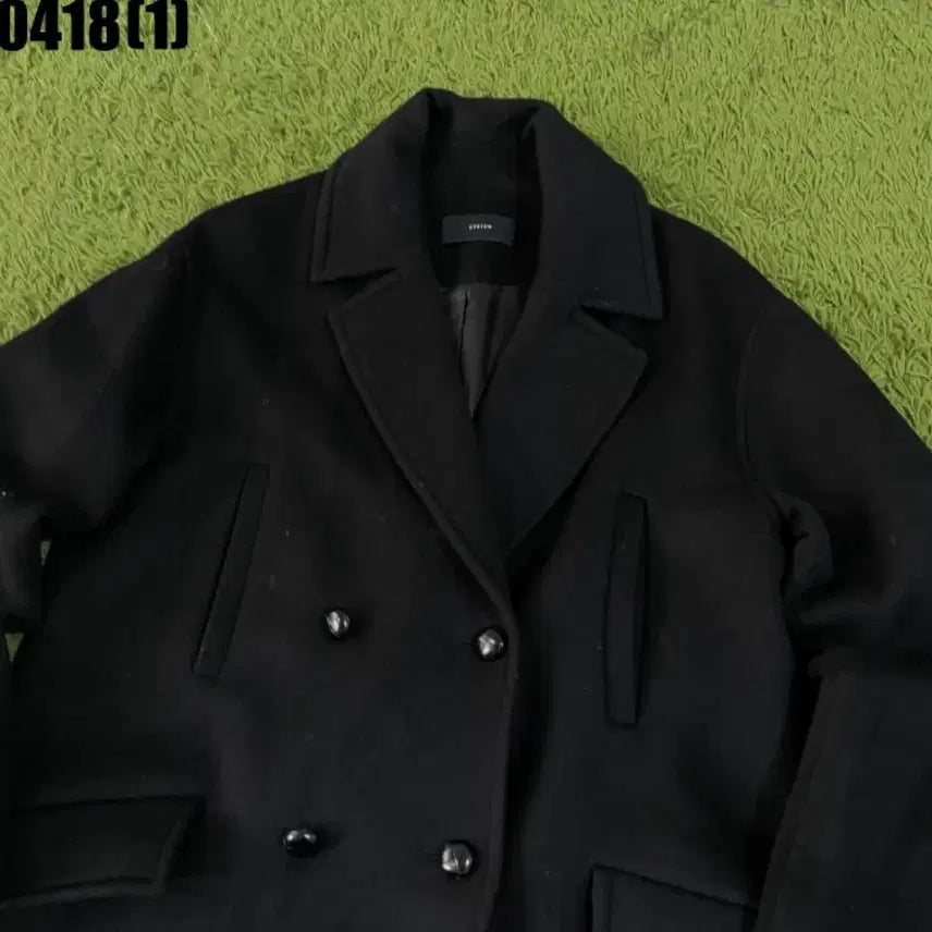 [BUNJANG] System Black Wool Double Coat S / 시스템 블랙 모직 더블 코트 S