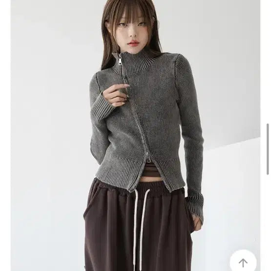 [SOLD OUT] 에이블리 사선집업 그레이 니트