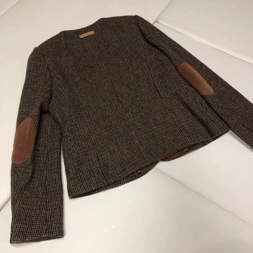 [BUNJANG] Thursday Island Check Elbow Patch Slim V-Neck Wool Jacket / 써스데이아일랜드 22년 울 자켓 체크 엘보패치 슬림 브이넥 코트 컨추리