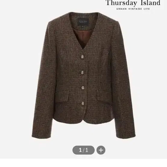 [BUNJANG] Thursday Island Check Elbow Patch Slim V-Neck Wool Jacket / 써스데이아일랜드 22년 울 자켓 체크 엘보패치 슬림 브이넥 코트 컨추리