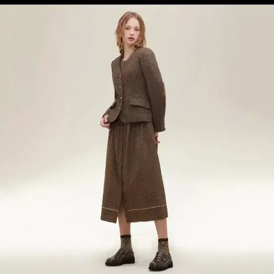 [BUNJANG] Thursday Island Check Elbow Patch Slim V-Neck Wool Jacket / 써스데이아일랜드 22년 울 자켓 체크 엘보패치 슬림 브이넥 코트 컨추리
