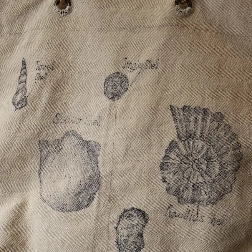 [BUNJANG] Hand-Drawn Shell Tote Bag / 핸드 드로잉 캔버스 토트백 빈티지 더플백 리메이크 화이트 쉘