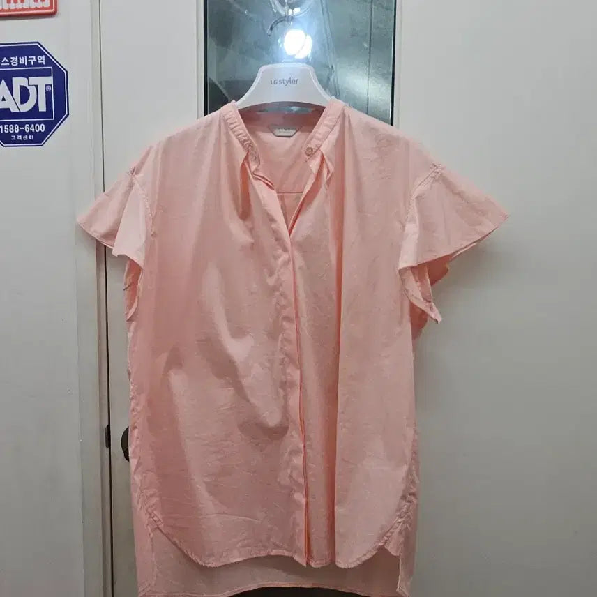 [BUNJANG] Time Pink Short Sleeve Blouse Shirt / 타임 핑크색 반팔 블라우스 셔츠 스타일러행거