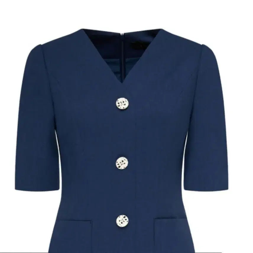 [BUNJANG] Unbranded V-neck Point Button Dress (Navy) / 린 브이넥 포인트버튼 원피스 77사이즈